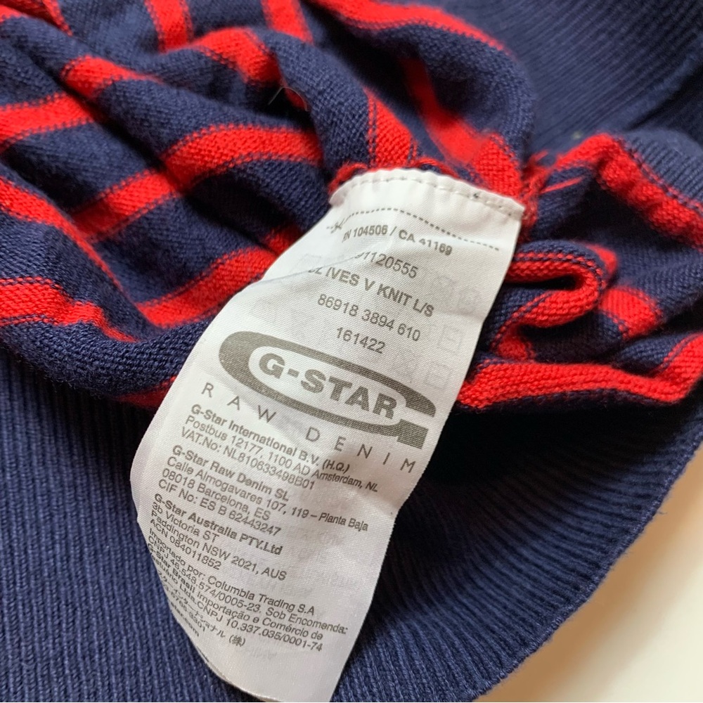 G-Star Correctline Raw Ives V Neck Sweater XL Red blue stripes - Picture 5 of 8